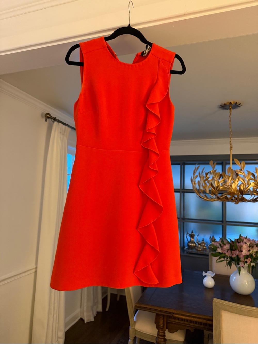 Rachel Zoe Sleeveless Ruffle-Trim Mini Dress in Vibrant Orange-Red